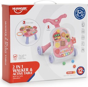 HUANGER Interaktívne 2v1 chodítko a edukačný stolík pre deti 12+ mes. s pianínkom