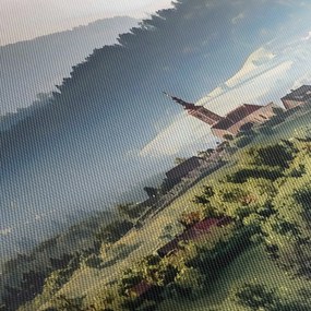 Obraz - dedinka v hmle (90x60 cm)