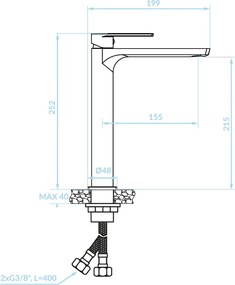Kuchinox Serta, vysoká umývadlová batéria h-252, chrómová, LAV-BKS_02NA