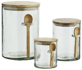 MADAM STOLTZ Sklenená dóza s lyžičkou Mango Wood 9 cm