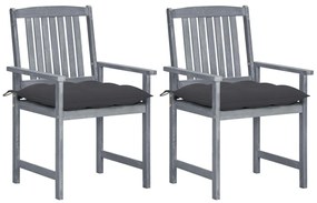 Záhradné stoličky s podložkami 2 ks, sivé, akáciový masív 3061251