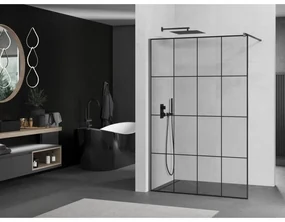 Mexen Kioto, sprchová zástena Walk-In 140 x 200 cm, 8mm číre sklo čierny vzor, grafitový profil, 800-140-101-95-77