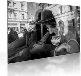 Sklenený obraz - Charles Chaplin v Prahe (70x50 cm)