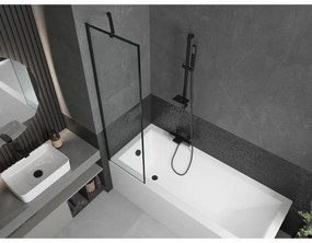 Mexen Next, vaňová zástena 1-krídlová 50 x 150 cm, fixné krídlo, 6 mm číre sklo s čiernym vzorom, čierny profil, 895-050-000-00-70-70