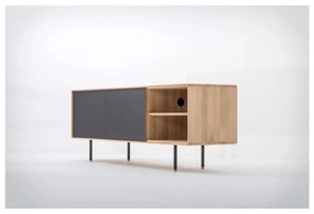 TV stolík z dubového dreva v čierno-prírodnej farbe 180x64 cm Fina – Gazzda