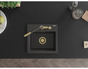 Mexen Milo, 1-komorový granitový drez 435x410x171 mm a drezová batéria Flora, čierna škvrnitá, 6505-76-670401-75-G