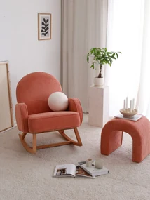 Nadčasové hojdacie kreslo Velvetique zo 100% bukového dreva - korálová