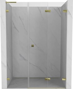 Mexen Lunar-F, L pravé skladacie sprchové dvere 135 cm, číre sklo, zlatý profil, 836SL-135-050-50-00-P