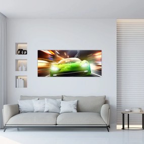 Obraz - Zelené závodné auto (120x50 cm)