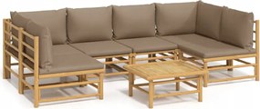 vidaXL 7-dielna sada nábytku do záhrady, vankúše vo farbe taupe, bambus