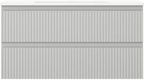 Mexen Rivel, kúpeľňová skrinka 90 cm s umývadlom Otis, 2 zásuvky, drážkovaná, sivá matná/biela, 91A20-09047-2-BFF62-W18M01