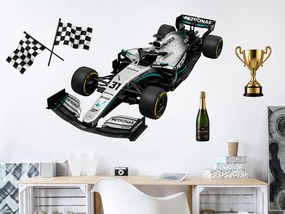Strieborná a čierna Formule 1 textilní prelepiteľná nálepka na stenu list 75 x 54 cm
