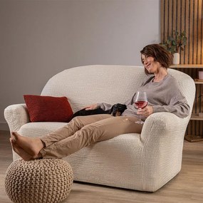 Bielastické poťahy COSTINA smotanová sedačka s otomanom vpravo (š. 170 - 300 cm)