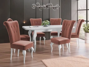 Rozkladací stôl Julia so 6 stoličkami ST63, Dostupné poťahy: Magic Velvet 2258, Farby: biela / biely lesk