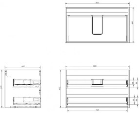 Mexen Box-A, závesná skrinka 80 cm, 2 zásuvky, orech, 91AX0-0800-470-2-86