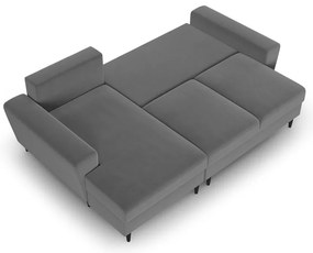 Svetlosivá zamatová rozkladacia/s úložným priestorom rohová pohovka (ľavý roh/s leňoškou) Kyoto – Cosmopolitan Design