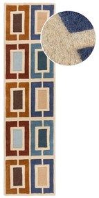 Modro-oranžový ručne tkaný vlnený behúň 60x230 cm Retro Blocks – Flair Rugs