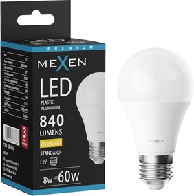 Mexen Nova, LED žiarovka E27, A60, 8W, teplá - 3000K, 840 lm - L100-E27-0830-01