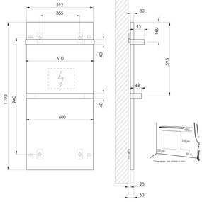 Sapho Sapho, ENIS kúpeľňový sálavý vykurovací panel 600W, 590x1200 mm, držiaky uterákov, IP44, čierna matná, RH600B-2