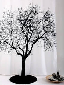 Erga Peva, sprchový záves 180x200cm, polyester, biela-čierna vzor strom, ERG-04440