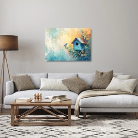 Sklenený obraz - Vtáčia búdka, akvarel (70x50 cm)