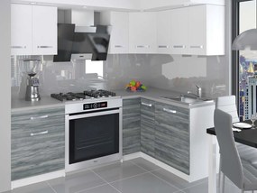 Kuchynská linka Belini 300 cm biely mat / šedý antracit Glamour Wood s pracovnou doskou Armin3  TOR ARMIN3/1/WT/WTGW1/0/U