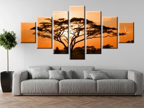 Gario Obraz s hodinami Nádherná africká krajina - 7 dielny Rozmery: 210 x 100 cm