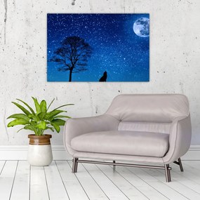 Obraz vlka vyjúci na mesiac (90x60 cm)