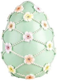Zelená dekorácia vajíčko zdobené kvetmi - Ø 16*21 cm