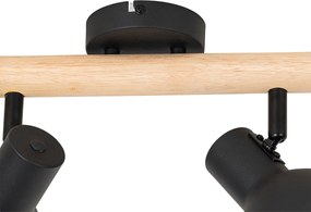 Rustikálne bodové svetlo čierne s drevom 4-svetlo - Flint