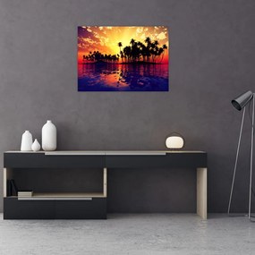 Sklenený obraz ostrovu pri západe slnka (70x50 cm)