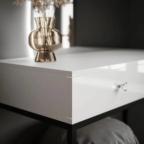 TOALETNÝ STOLÍK EMELINE BIELY VYSOKÝ LESK + ČIERNY PODSTAVEC + ZRKADLO + LED