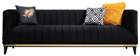 Elegantná trojmiestna pohovka Bellino s dvoma vankúšmi, 222 x 89 cm, čierno zlatá