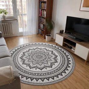 Koberec NOVO Mandala čierny / biely kruh