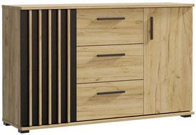 Komoda 140 cm so zásuvkami a úchytkami, farba čierna/ dub