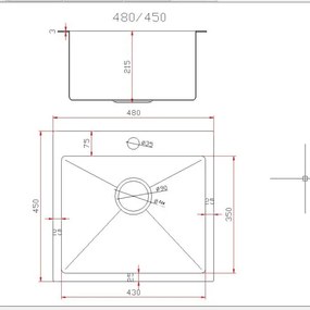 Gamma Gamma, 1-komorový oceľový drez 480x450x210 mm, čierna, GMA-S4845-BK