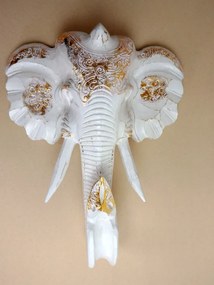 Dekorácia na stenu SLON - biely, ručná práca, exotické drevo