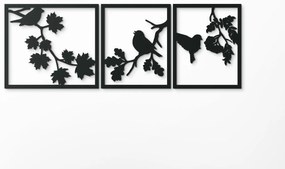 drevko Viacdielny obraz Vtáčí triptych Rozmer obrazu: 22,5 x 65 cm, Farba dekorácie: Čierna