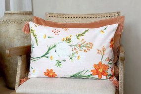 Růřový povlak na polštář se střapci a květy Aix Wild Flowers - 60*40 cm