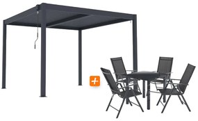 ZÁHRADNÉ KOMBO bioklimatická pergola s lamelami BestBerg BBP-9G + záhradný jedálenský set 4+1 BestBerg BBGF-62BK