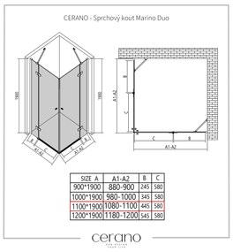 Cerano Marino Duo, sprchovací kút 110(dvere) x 110(dvere), 6mm číre sklo, chrómový profil, CER-CER-422916