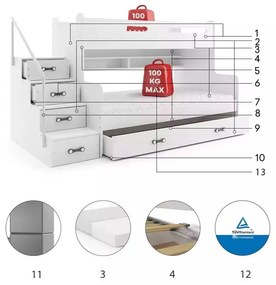 MAX 3 - Poschodová posteľ rozšírená - 200x120cm - Biely - Biely
