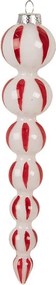 Červenobiela sklenená vianočná ozdoba cencúľ - Ø 4*18 cm