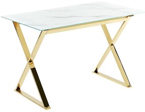 Jedálenský stôl s mramorovým efektom 120 x 70 cm biela/zlatá ATTICA Beliani