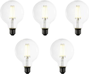 Sada 5 LED žiaroviek E27 G95 číre vlákno 3,8W 806 lm 3000K