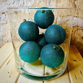 DECOLED Plastová guľa, 10 cm, pávia zelená, 6x trblietka