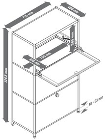 Kovový regál »CN3« s 3 výklopnými priehradkami, čierny