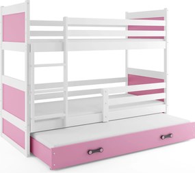 Poschodová posteľ s prístelkou RICO 3 190x90 Biela - Ružová