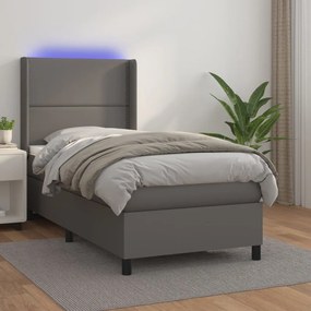 Boxspring posteľ s matracom a LED sivá 90x200 cm umelá koža 3139305