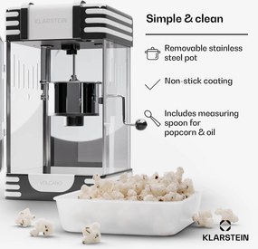 Klarstein Volcano, popkornovač, 300 W, 60 g/4 min, hrniec z nehrdzavejúcej ocele, retro dizajn